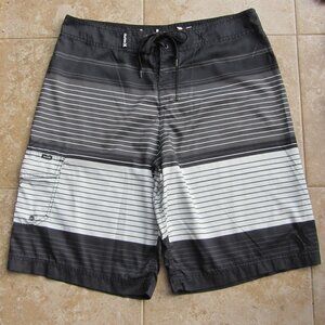 Hurley 22" Black Gray White Striped Boardshorts Cargo Swim Trunks